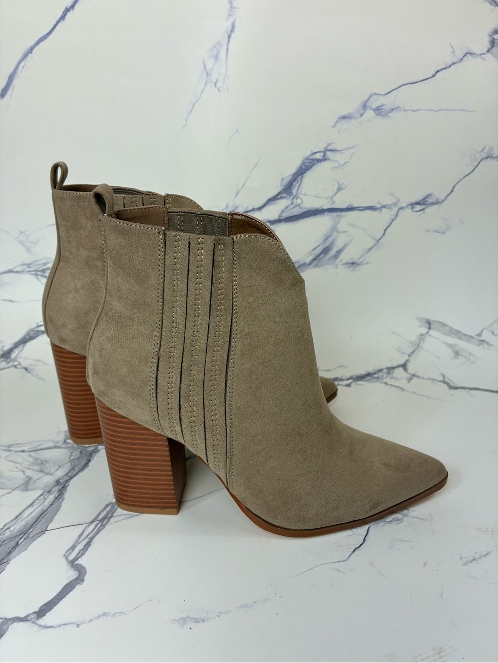 VENUS Taupe Suede Stacked Heel Ankle Booties